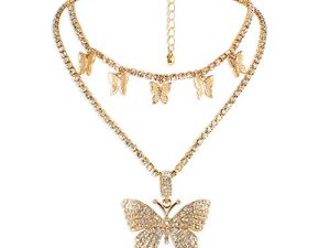 Crystal Butterfly Choker Necklace Sparkly Rhinestone Pendant Necklace Bling Gold Silver Chain Butterfly Jewelry For Women And Girl