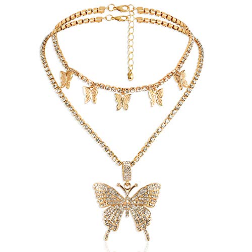 Crystal Butterfly Choker Necklace Sparkly Rhinestone Pendant Necklace Bling Gold Silver Chain Butterfly Jewelry For Women And Girl Crystal Butterfly Choker Necklace Sparkly Rhinestone Pendant Necklace Bling Gold Silver Chain Butterfly Jewelry For Women And Girl