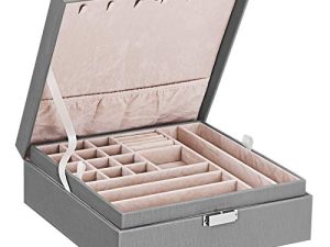 BEWISHOME Jewelry Box for Women 35 Compartments Jewelry Organizer - 6 Necklace Hooks