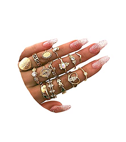 BERYUAN Rings Crystal Rings for Women Rings for Teen Girls Gold Rings Womens Rings Cute Rings Stackable Rings Set(15Pcs)(Rings Size 5 6 7 8 9) BERYUAN Rings Crystal Rings for Women Rings for Teen Girls Gold Rings Womens Rings Cute Rings Stackable Rings Set(15Pcs)(Rings Size 5 6 7 8 9)