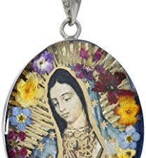 Amazon Collection Sterling Silver Pressed Flower Guardian Angel or Our Lady of Guadalupe Pendant