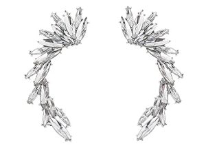 Crystal Leaf Climbers Crawler Jewelry Jacket Earrings Sparkly Zircon Pave Metal Ear Cuff Wrap Clip Stud Earring Climber Top Ear Clip for Women Girls