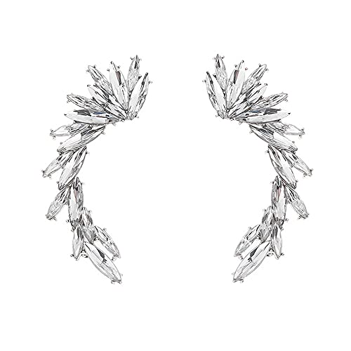 Crystal Leaf Climbers Crawler Jewelry Jacket Earrings Sparkly Zircon Pave Metal Ear Cuff Wrap Clip Stud Earring Climber Top Ear Clip for Women Girls Crystal Leaf Climbers Crawler Jewelry Jacket Earrings Sparkly Zircon Pave Metal Ear Cuff Wrap Clip Stud Earring Climber Top Ear Clip for Women Girls