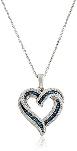 Amazon Collection Sterling Silver Blue and White Diamond Heart Pendant Necklace (1/2 cttw) Amazon Collection Sterling Silver Blue and White Diamond Heart Pendant Necklace (1/2 cttw)