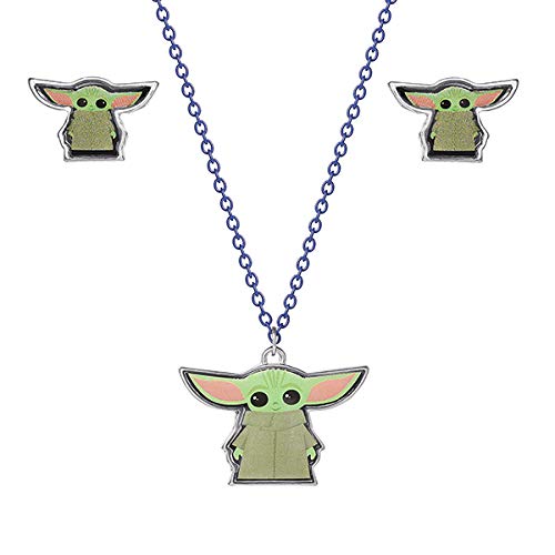 Disney Star Wars The Mandalorian Grogu Fashion Stud Earrings and Necklace Set Disney Star Wars The Mandalorian Grogu Fashion Stud Earrings and Necklace Set