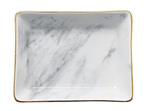 SOCOSY Marble Ceramic Ring Dish Jewelry Dish Ring Holder Jewelry Tray Organizer with Golden Edged Home Decor Wedding Gift (Marble