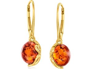 Ross-Simons Round Amber Drop Earrings in 18kt Gold Over Sterling