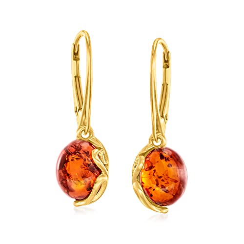 Ross-Simons Round Amber Drop Earrings in 18kt Gold Over Sterling Ross-Simons Round Amber Drop Earrings in 18kt Gold Over Sterling