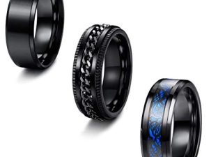 Jstyle 3Pcs Stainless Steel Spinner Ring for Mens Women Cool Chain Greek Key Fidget Band Ring Set for Wedding Promise Stress Relieving 8MM Wide