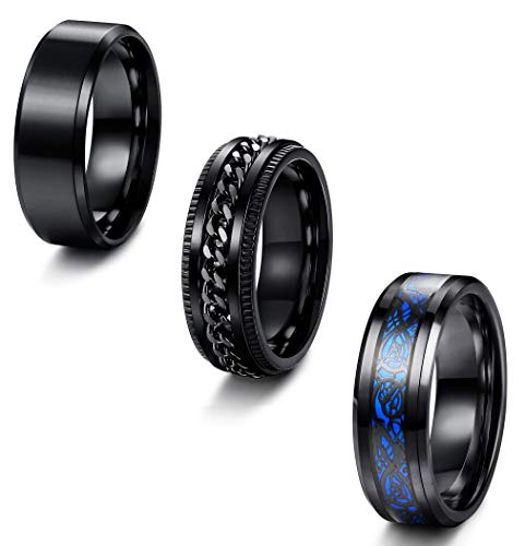 Jstyle 3Pcs Stainless Steel Spinner Ring for Mens Women Cool Chain Greek Key Fidget Band Ring Set for Wedding Promise Stress Relieving 8MM Wide Jstyle 3Pcs Stainless Steel Spinner Ring for Mens Women Cool Chain Greek Key Fidget Band Ring Set for Wedding Promise Stress Relieving 8MM Wide