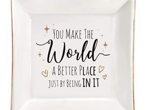 ElegantPark Birthday Gifts for Women Ring Dish Ceramic Jewelry Plate Thanksgiving Day Christmas Valentine for Mom Daughter Sister Friends Ceramic Trinket Tray Ring Holder