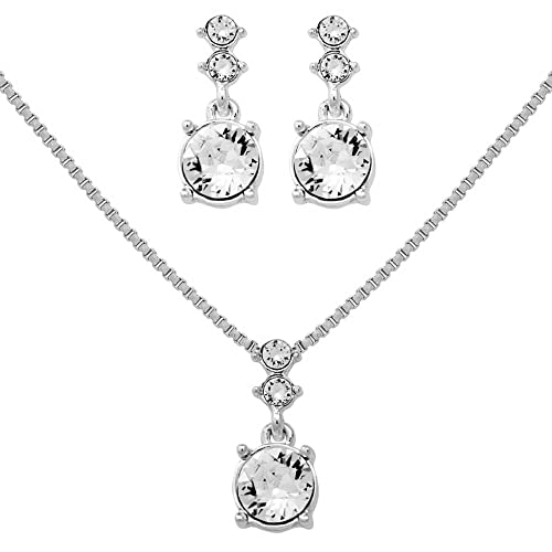 NINE WEST Silver-Tone and Crystal Necklace and Earrings Set NINE WEST Silver-Tone and Crystal Necklace and Earrings Set
