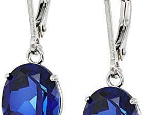 Amazon Collection 925 Sterling Silver 8 x 10mm Oval March Birthstone Created Blue Sapphire Dangle Earrings for Women with Leverbackss