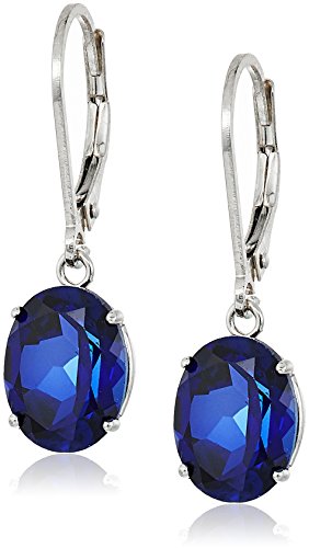 Amazon Collection 925 Sterling Silver 8 x 10mm Oval March Birthstone Created Blue Sapphire Dangle Earrings for Women with Leverbackss Amazon Collection 925 Sterling Silver 8 x 10mm Oval March Birthstone Created Blue Sapphire Dangle Earrings for Women with Leverbackss
