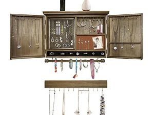 JOYSFIT Rustic Wall Mounted Jewelry Organizer with Wooden Barndoor Decor