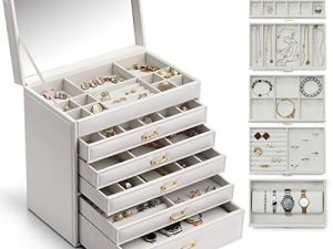 Vlando 6 Tier Large Jewelry Storage Box with Mirror