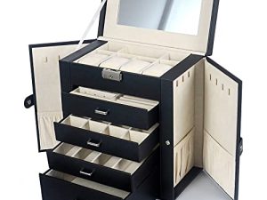 Kendal Large Leather Jewelry Box Case Storage with Lock and Key