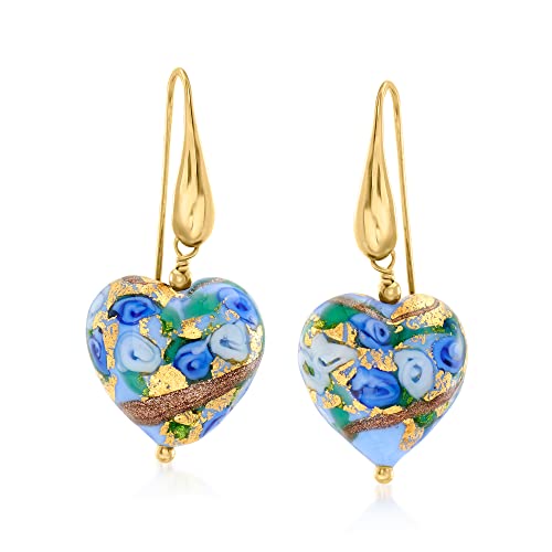 Ross-Simons Italian Murano Glass Heart Drop Earrings in 18kt Gold Over Sterling Ross-Simons Italian Murano Glass Heart Drop Earrings in 18kt Gold Over Sterling