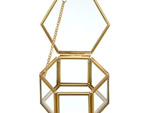 Hipiwe Glass Vintage Jewelry Box - Golden Geometric Jewelry Display Organizer Keepsake Box Case Home Decorative Box for Storage Trinket Ring Earring Chest (Small)