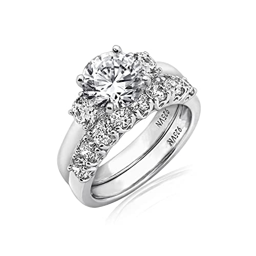 Amazon Collection Platinum-Plated Sterling Silver Infinite Elements Zirconia Round-Cut Three-Stone Ring Set Amazon Collection Platinum-Plated Sterling Silver Infinite Elements Zirconia Round-Cut Three-Stone Ring Set