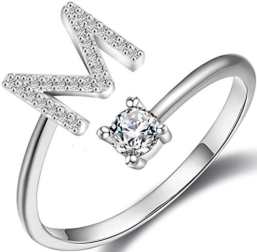 Initial Letter Ring for Women Girls Silver Stackable Alphabet Rings with Initial Adjustable Crystal Inlaid Initial Rings Bridesmaid Gift Initial Letter Ring for Women Girls Silver Stackable Alphabet Rings with Initial Adjustable Crystal Inlaid Initial Rings Bridesmaid Gift