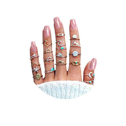 19PCS Boho Turquoise Knuckle Stacking Rings for Women Girls Vintage Stackable Star Moon Wave Peak Sea Rhinestone Joint Midi Finger Rings Set 19PCS Boho Turquoise Knuckle Stacking Rings for Women Girls Vintage Stackable Star Moon Wave Peak Sea Rhinestone Joint Midi Finger Rings Set