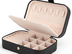 Small Jewelry Box Necklace Ring Storage Organizer Mini Jewelry case Double Layer Travel Jewelry Organizer for Women Girls Gift/Black