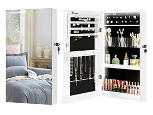 YITAHOME LEDs Jewelry Cabinet Wall Mounted/Over Door Small Jewelry Armoire with Mirror Space Saving Lockable Jewelry Storage Organizer