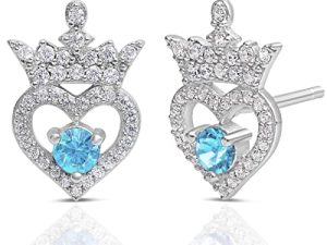 Disney Princess Tiara Sterling Silver Cubic Zirconia Birthstone Stud Earrings