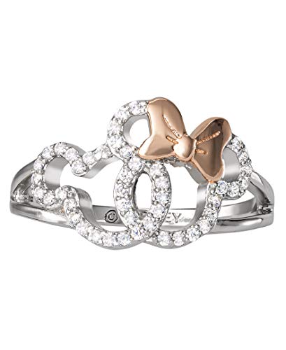 Disney Two Tone Mickey and Minnie Mouse Sterling Silver Pave Set Cubic Zirconia Ring Disney Two Tone Mickey and Minnie Mouse Sterling Silver Pave Set Cubic Zirconia Ring