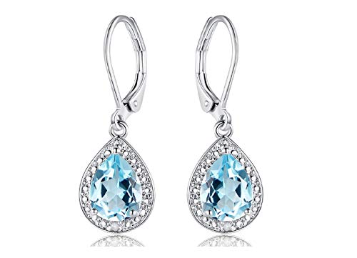 Barzel 18K White Gold Plated Created Gemstone & Diamond Accent Drop Earrings Barzel 18K White Gold Plated Created Gemstone & Diamond Accent Drop Earrings