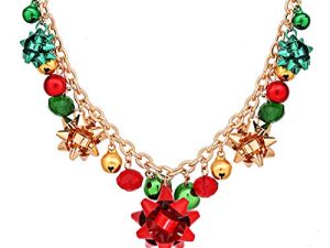 XOCARTIGE Christmas Necklace X-Mas Jingle Bell Necklaces Present Bow Pendant Necklace Present for Women Girls