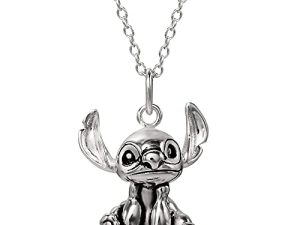 Disney Lilo & Stitch Womens Sterling Silver Necklace - 3D Pendants Stitch Necklaces with 18-inch Chain Jewelry for Women