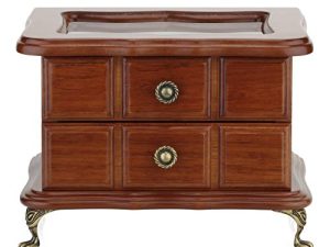 A&A Wood Jewelry Organizer Box with Glass Window Display Storage Case and Vintage Design Metal Stand for women or Girls Brown