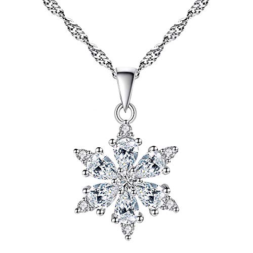 Lucky Snowflake Necklace Long Pendant Necklace with White Cubic Zirconia Silver Jewelry for Women Girls Lucky Snowflake Necklace Long Pendant Necklace with White Cubic Zirconia Silver Jewelry for Women Girls