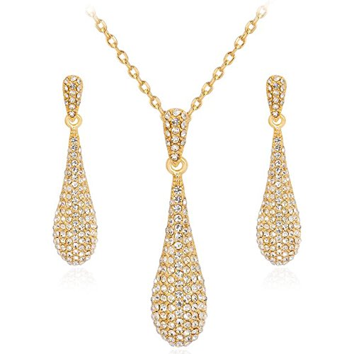 Full Crystal Rhinestone Gem Tear Drop Pendant Necklace Earrings Jewelry Sets Full Crystal Rhinestone Gem Tear Drop Pendant Necklace Earrings Jewelry Sets