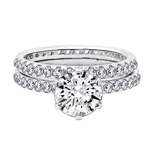 Amazon Collection Platinum or Gold Plated Sterling Silver Round Ring Set made with Infinite Elements Zirconia Amazon Collection Platinum or Gold Plated Sterling Silver Round Ring Set made with Infinite Elements Zirconia