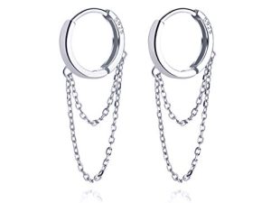 SLUYNZ 925 Sterling Silver Dangle Earrings Tassel for Women Teen Girls Minimalist Hoop Drop Earrings Chain