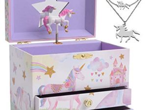 Jewelkeeper Unicorn Music Box & Little Girls Jewelry Set - 3 Unicorn Gifts for Girls