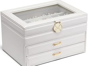 Vlando Jewelry Box with Glass Top for Birthday Wedding Gifts