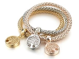 Long Way 3Pcs Gold Silver Rose Gold Plated Charm Bracelet for Women Stretch Crystal Multilayer Bracelet