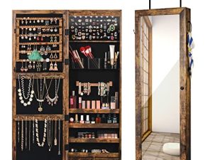 8 LEDs Mirror Jewelry Cabinet Organizer Jewelry Armoire with Full Length Mirror