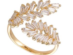 CZ Adjustable Open Ring 18K Gold Plated Rings for Women Dainty Leaf ring Cubic Zirconia Personalized Letters Unique Wedding Engagement Anniversary Statement Band Rings for Women Girls BBL