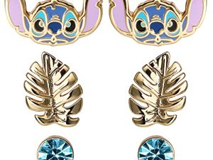 Disney Lilo and Stitch Jewelry for Girls Yellow Gold Plated Crystal Stud Earring Set