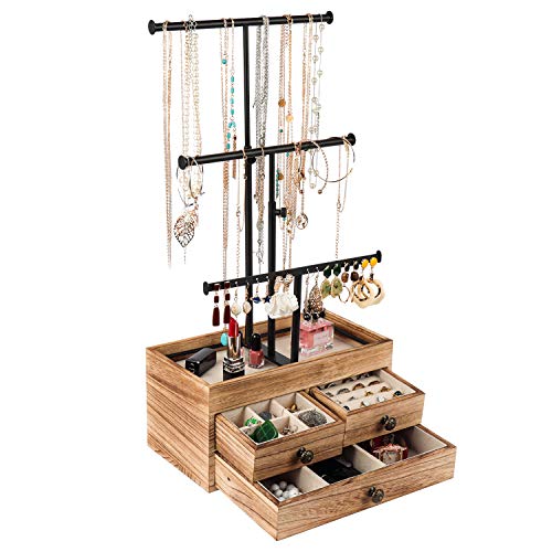 X-cosrack Jewelry Tree Stand Organizer 3 Tier Metal Jewelry Holder Stand with Wood Basic Storage Box X-cosrack Jewelry Tree Stand Organizer 3 Tier Metal Jewelry Holder Stand with Wood Basic Storage Box