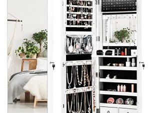 CHARMAID LED Strip Jewelry Armoire with 47.2" H Full Length Mirror