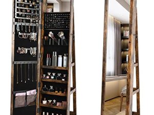 LVSOMT 360° Swivel Jewelry Cabinet with Full-Length Mirror