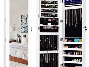 Giantex Wall Door Mount Jewelry Armoire Cabinet with 15 LED Lights