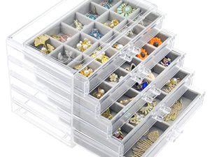 Watpot Acrylic Jewelry Box with 5 Drawers
