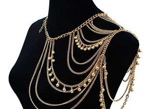 Yomiie Gold Body Chain Layered Tassels Shoulder Chain Bikini Beach Anniversary Festival Gift for Women Uniform Dress Bikini Shoulder Accessories